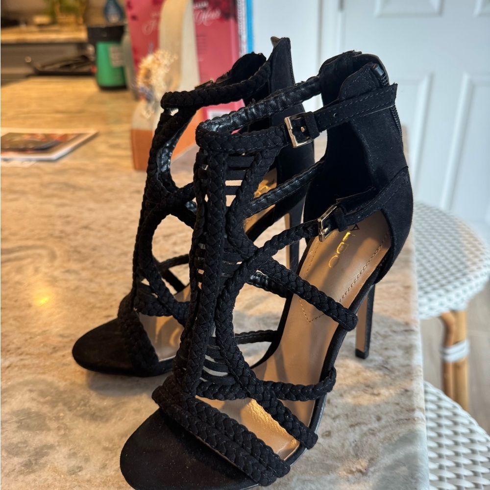 Aldo Black Braided Heels
